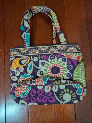 Vera Bradley Purple Green Multicolor Floral Quilted Shoulder Tote Bag thumbnail 2