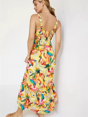 Anthropologie Farm Rio Textured Tropical Maxi Dress Yellow Small thumbnail 3