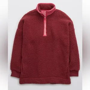 NWT Aerie Sherpa Half Zip Pullover size XS Red/Pink thumbnail 2