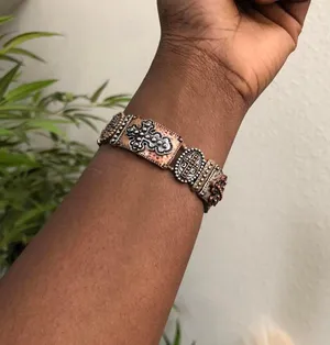 Y2K Bronze Silver Gold tone brown studded metal cross bracelet bangle jewelry #gothic #grunge #subversive #whimsygoth #emo jewel thumbnail 1