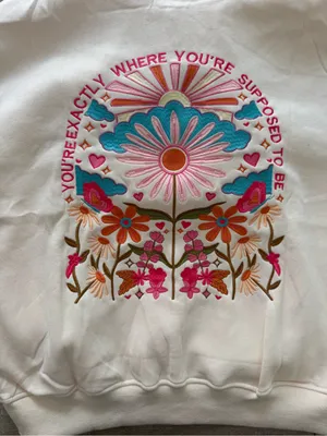 Y2K Floral You're Exactly Where You're Supposed To Be Letter Embroidered Hoodie thumbnail 1