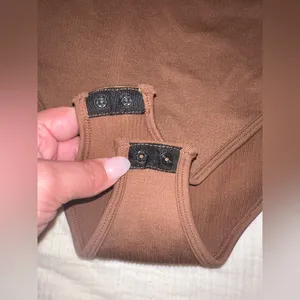 OQQ Ribbed Brown Bodysuit XXL | Square Neck Thong Snap Closure‎ thumbnail 5