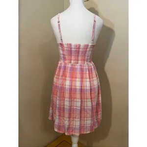 BP Peach Pink Cream Purple Plaid Strappy Summer Mini Dress XS thumbnail 2