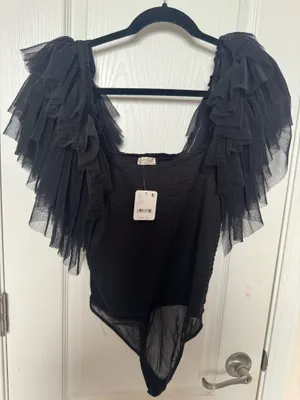 FREE PEOPLE BODY X INTIMATELY FP KILL THE LIGHT Frill Bodysuit L black thumbnail 2