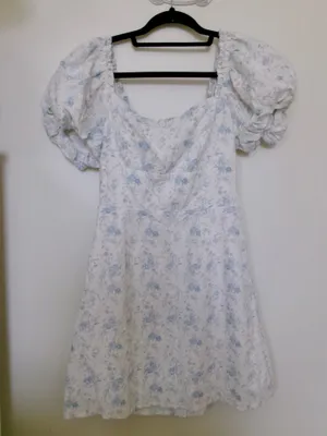 Francesca’s Blue Floral Puff Sleeve Mini Dress thumbnail 2
