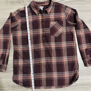 Carhartt 100% Heavy Coton Womens Burgundy Plaid‎ Flannel Henley Popover Size L thumbnail 11
