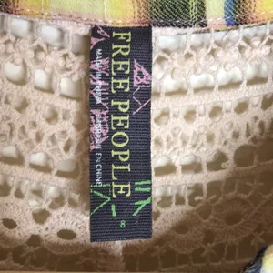 Free People Women's Flannel Plaid Crochet Lace Button Up Shirt Yellow Size XS thumbnail 14