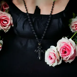1pc Classic Religious Style Christian Cross Fashion Obsidian Pendant Necklace‎ thumbnail 5
