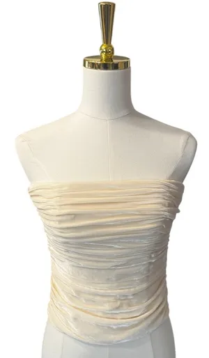 Reformation Cream Ivory Silk Blend Ruched Velvet Tube Top Corset Bustier Size 4 thumbnail 1