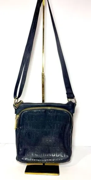Steve Madden Black Leather Womens Crossbody Bag with Jacquard strap thumbnail 1