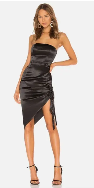 H:ours Julian Strapless Black Satin Asymmetric Sexy Mini Dress Small thumbnail 1
