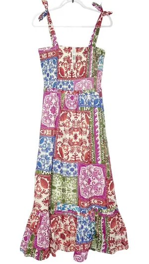 BILA Floral Patchwork Multi-Color Dress Smocked Long Summer Casual NWT Womens L thumbnail 1