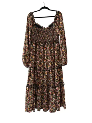 Altar’d State Black Floral Tiered Midi Dress with Puff Sleeves thumbnail 2