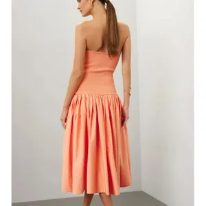 Alexis Sherbet Orange Fit Flare Midi Dress MEDIUM Drop Waist Party Designer $550 thumbnail 2