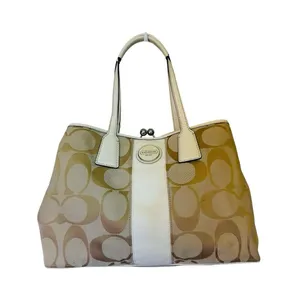 Coach‎ Beige Signature Canvas and Patent Leather Kisslock Framed Carryall Tote thumbnail 1