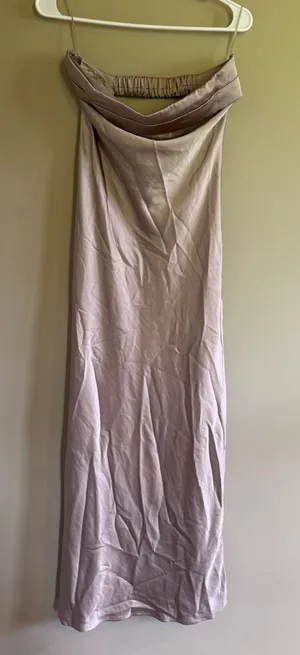 Realtix Champagne Satin Cowl Neck Maxi Dress Open Back‎ Evening Gown Size M thumbnail 1