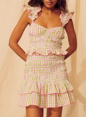 SAYLOR Lantana Dress size Small Pink and‎ Green Gingham Ruffle Mini thumbnail 1