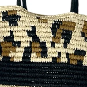 Women’s Tote Bag Woven Braided Casual Zip Closure Black Natural Size Large thumbnail 5