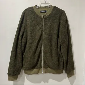 Womens‎ Mirol Sherpa Fleece bomber Faux Fuzzy Size Large Army Green Jacket thumbnail 4