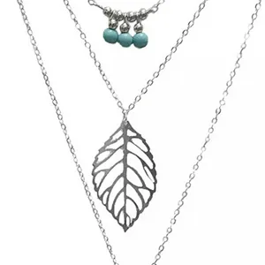 NEW‎ Boho Silver Multilayer Turquoise Leaf Necklace, 16-18” thumbnail 5