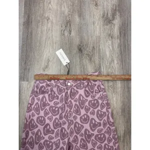 Shekou Pink Smiley Face Print High Waisted Wide Leg Jeans Womens Medium NEW thumbnail 6