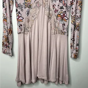 Gypsies & Moondust Pink Retro Floral‎ Lace Peek A Boo Flowy Mini Dress L thumbnail 3