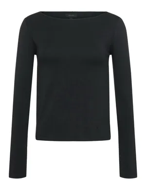 Nuuds Slinky Jersey Boat Neck Long Sleeve Shirt L Black Sculpting Top Festival thumbnail 3