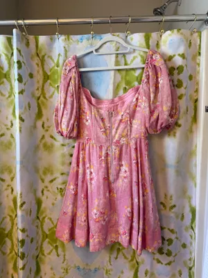 Bardot Mini Dress Pink Floral puff sleeve size medium thumbnail 4