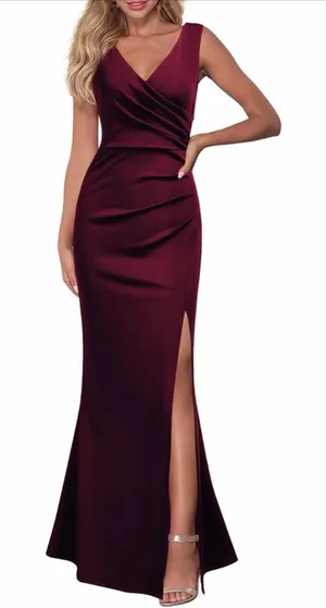 NEW WOOSEA Sleeveless V Neck Split Evening Cocktail Formal Maxi Long Dress L thumbnail 1