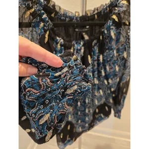 White House Black Market Womens M Blouse Royal Blue Paisley Metallic Boho thumbnail 4