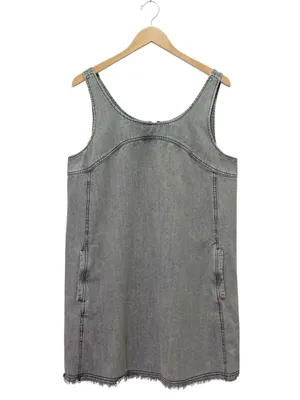 Natural Life JJ Denim Jumper Dress Large Stone Gray Frayed Hem Pinafore Pockets thumbnail 2