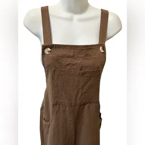 Boutique Cotton Baggy Relaxed Overall Brown Sz S Pockets Button Strap Wide Leg thumbnail 3