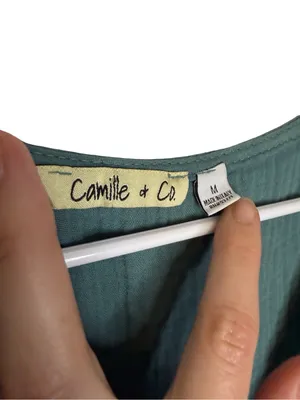 ✨Camille & Co Made In Italy Cotton Gauze Babydoll Dress‎ Size M Teal Boho✨ thumbnail 4