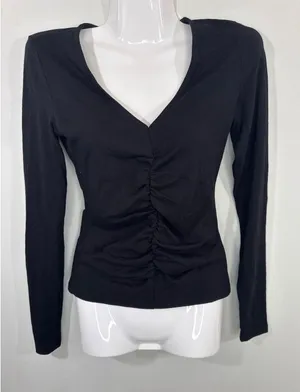 Madewell Black Ruched V-Neck Top Women Small Whimsical Grunge thumbnail 1
