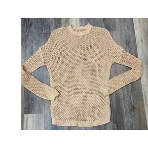 Free People Womens Open Knit Sweater Small Beige Tan Lightweight Boho Pullover thumbnail 3