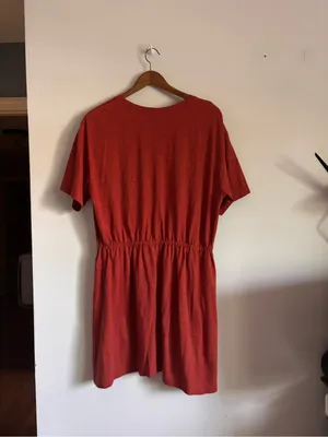 Old Navy Waist Defined Short Sleeve Fox Orange Slub Knit Mini Dress thumbnail 8