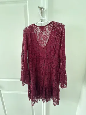 Scully Honey Creek Burgundy Lace Bell Sleeve Dress Size M thumbnail 4