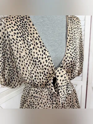 Petal & Pup‎ Eisley Leopard Print Satin Tie Front Mini Dress Tan Black 6 thumbnail 7