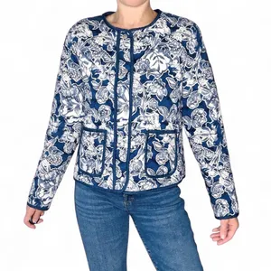 Rachel Zoe Navy Blue & White Floral Quilted Jacket thumbnail 1