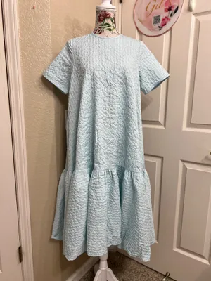 Ka Light Blue Short Sleeve Ruffled Hem Dress with pockets thumbnail 2