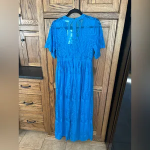 Sodress‎ Lace overlay maxi dress Blue v neck embroidered floral women’s medium thumbnail 7