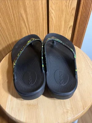OOFOS Black Flip Flop Sandals with Neon Green Splatter thumbnail 3