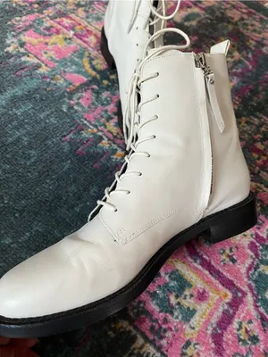 Sam Edelman White Lace-Up Boots with Black Soles thumbnail 4