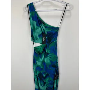 Lulus Ismerida Green Blue Abstract Mesh One Shoulder Midi Dress Party XS NWT thumbnail 7