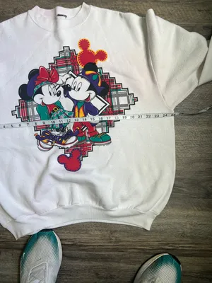 Disney Mickey Minnie Plaid Sweatshirt White Retro 🦋 thumbnail 7