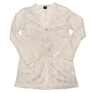Cream Open Knit Sheer Lace Long Sleeve Duster Cardigan Boho Festival Hippie thumbnail 2
