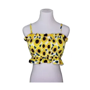 Juniors Sunflower Yellow Smocked Tube Top ‎ SMALL Vacation Summer Beach Casual thumbnail 2