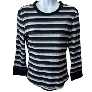 Intimately Free People Striped Ribbed Crew Top Preppy Goth Punk Academia M thumbnail 2