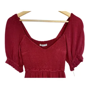 Abercrombie & Fitch Burgundy Red Smocked Puff Sleeve Slit Maxi Dress Size XS thumbnail 4