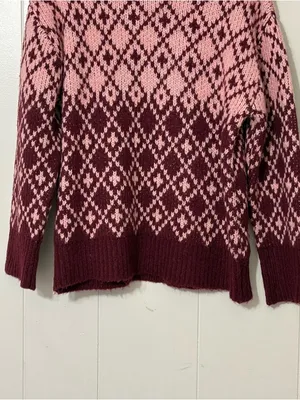 Maeve Anthropologie Sigfried Sweater M Pink Burgundy Fair Isle Knit Wool Blend thumbnail 4